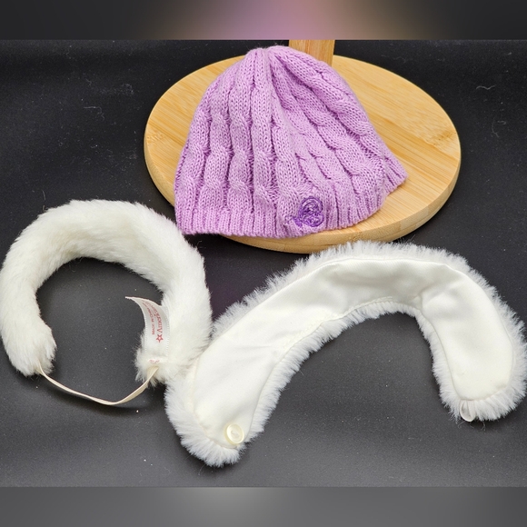 American Girl 3 Winter Weather Pc Set - White Headband & Stole, Purple Beanie - Picture 2 of 3
